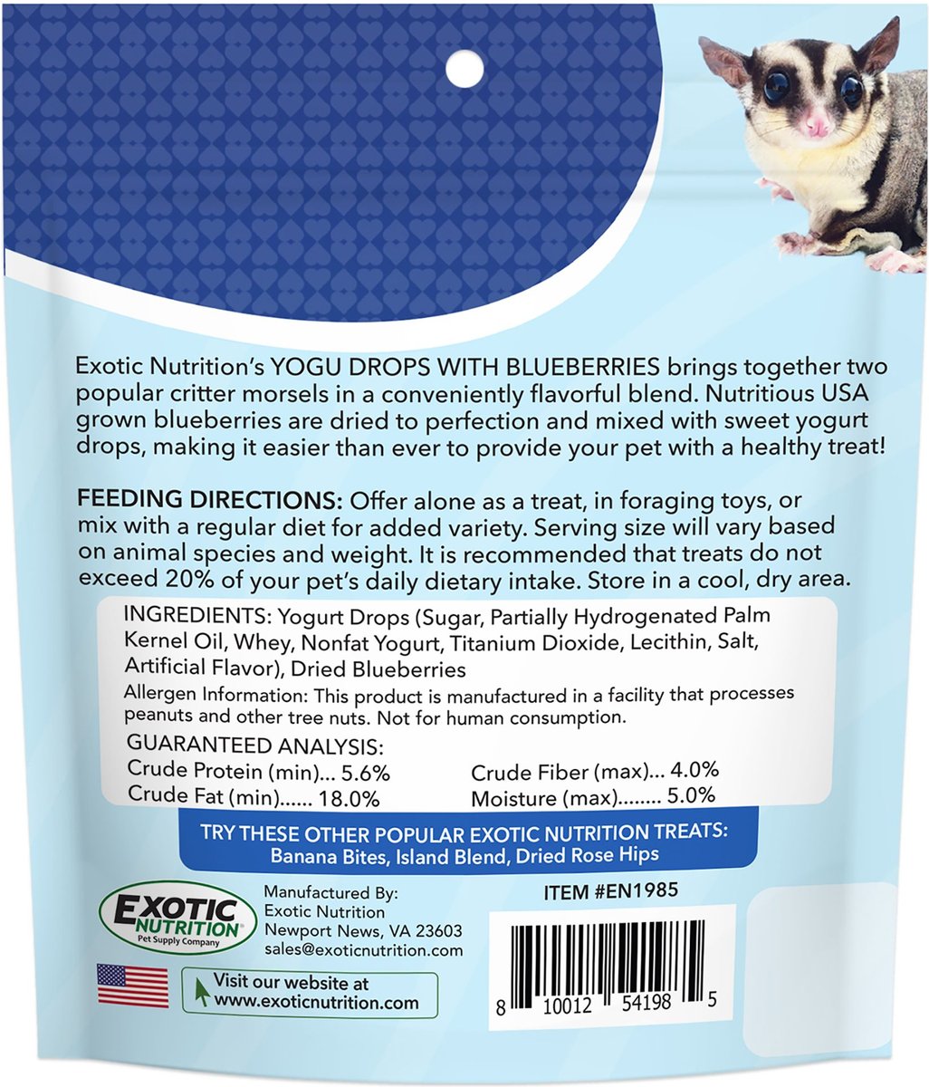 Exotic Nutrition Critter Selects Yogu Drops with Blueberries Small Animal Treats， 4.25-oz bag