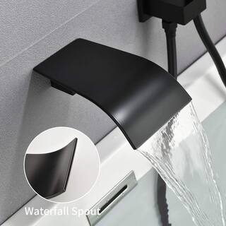 Miscool Ebeta Single-Handle Wall-Mount Roman Tub Faucet with Hand Shower in Matte Black TFSMDHD10Y016B