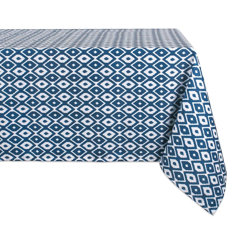 Blue and White Ikat Patterned Rectangular Tablecloth 60” x 84”