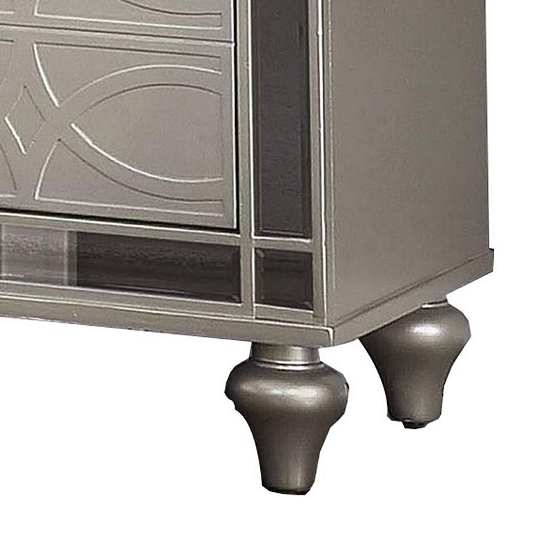 Nightstand with USB and Circular Decorative Pattern， Silver