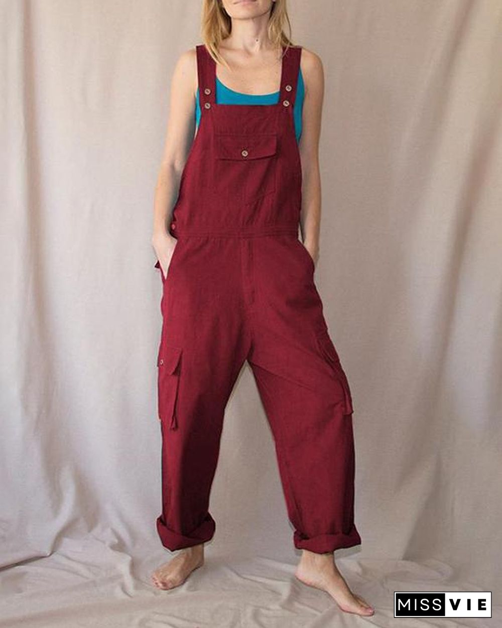 Casual Multi-pocket Overalls Casual Shift Pockets One-pieces Jumpsuits