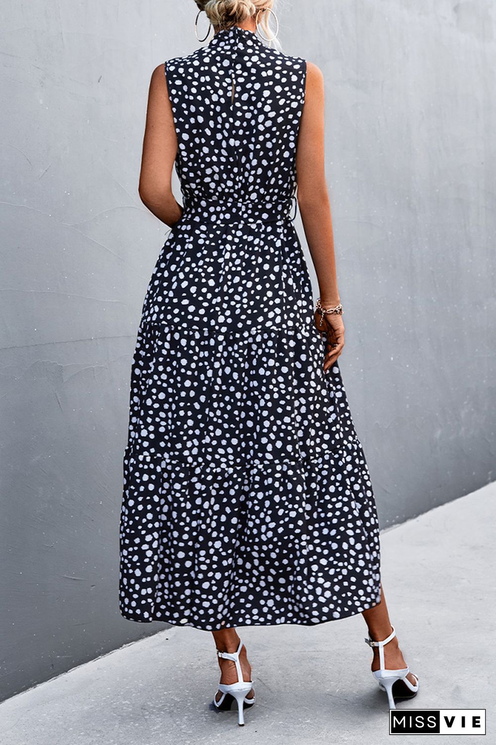 Sleeveless Leopard Printed Long Dress With Belt Wholesale