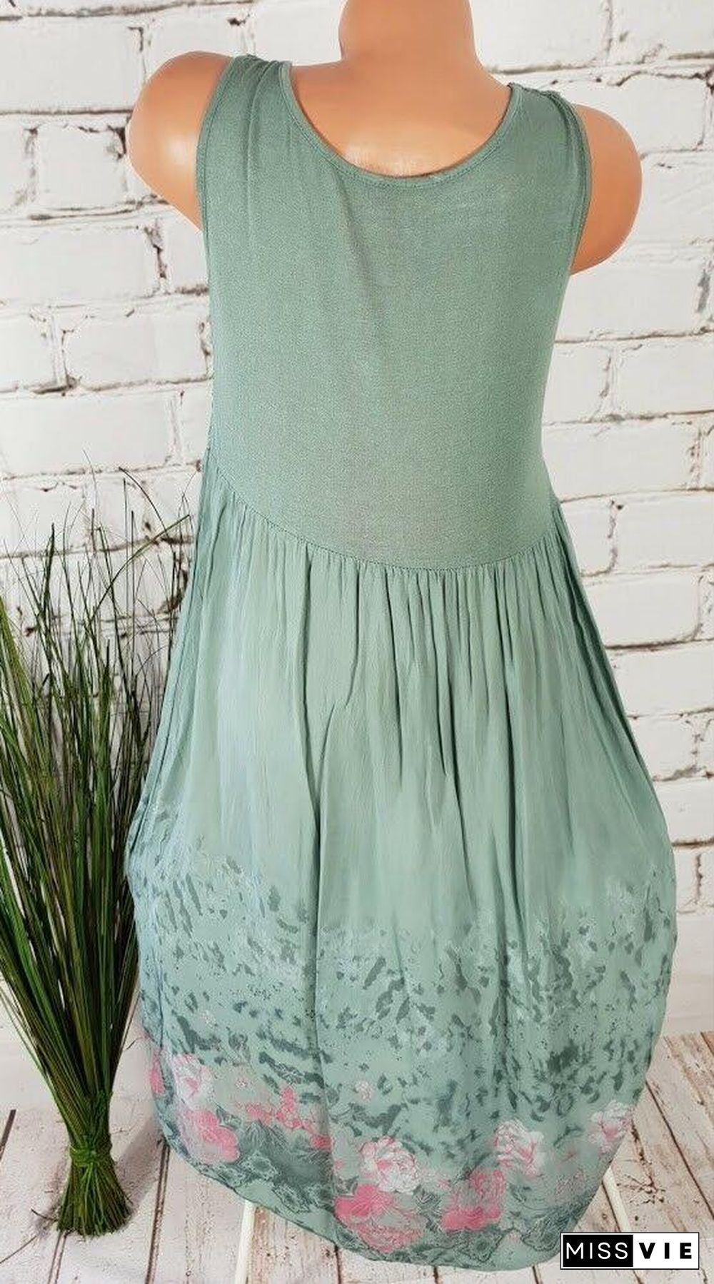 Women Sleeveless Lace Floral Printed Dress