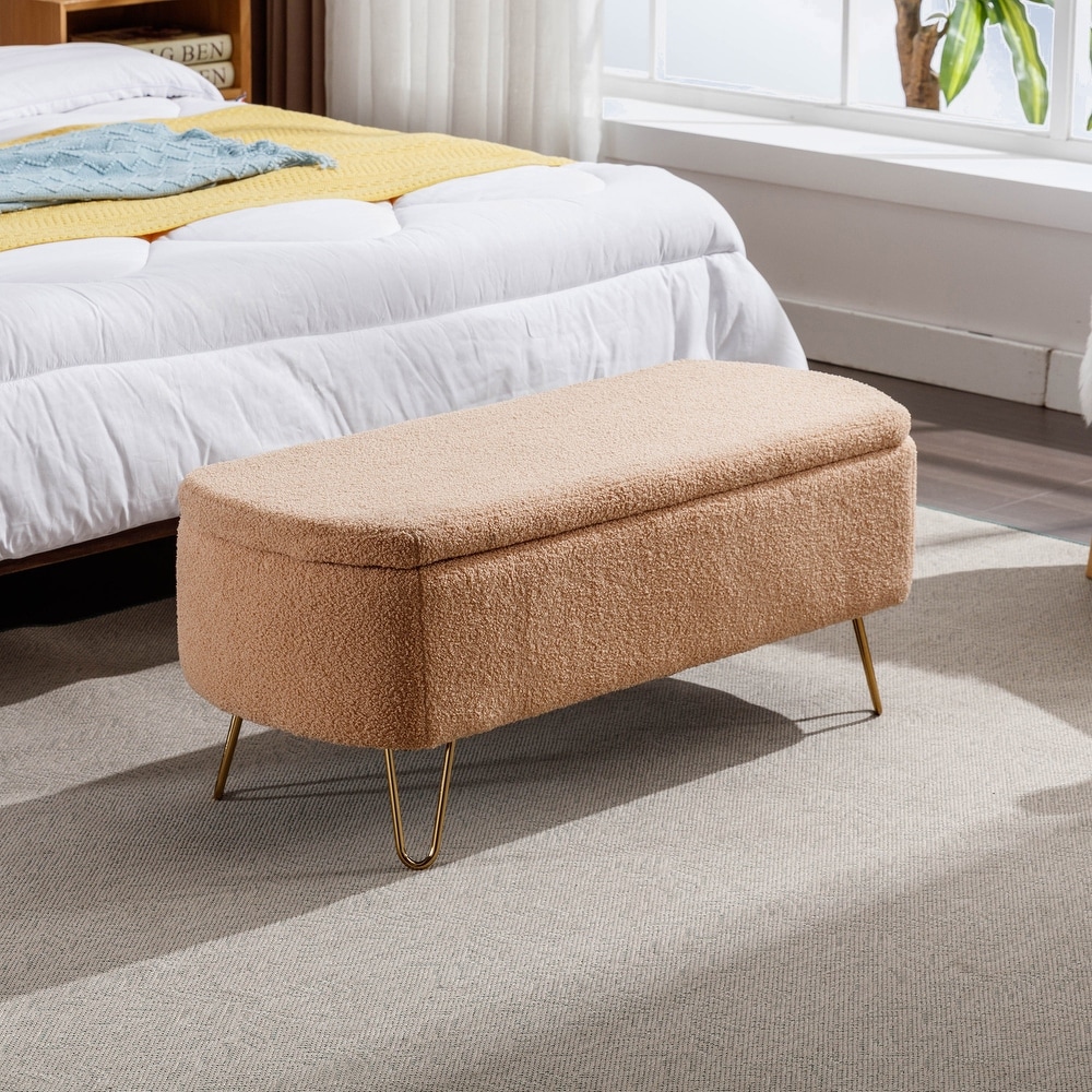 Modern Storage Ottoman Bench for End of Bed Gold Legs