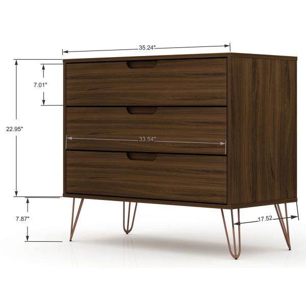 Rockefeller 3 Piece Bedroom Set Tall Wide 10-Drawer Dresser， Standard 3- Drawer Dresser and 2-Drawer Nightstand in Brown