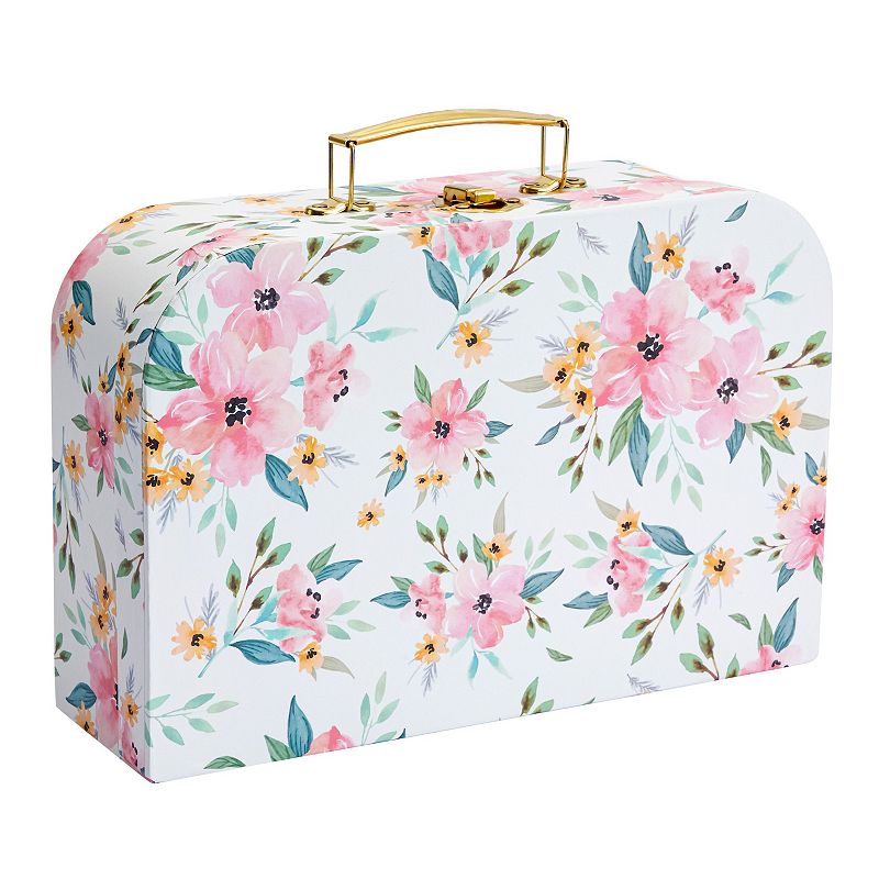 Set of 3 Different Sizes of Paperboard Suitcases with Metal Handles， Floral Print Decorative Cardboard Storage Boxes (Floral Print)