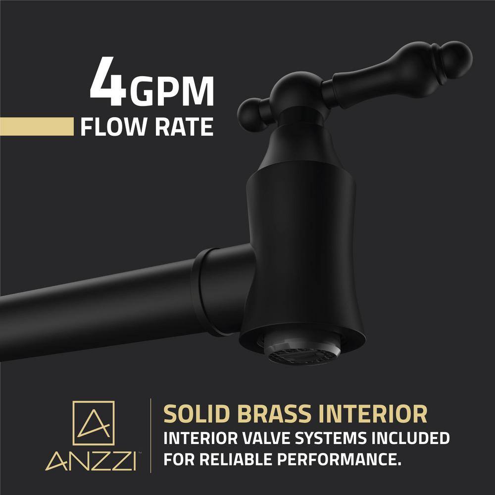 ANZZI Marca 24 in . 360-Degree Wall Mounted Pot Filler with Dual Swivel in Matte Black KF-AZ259MB