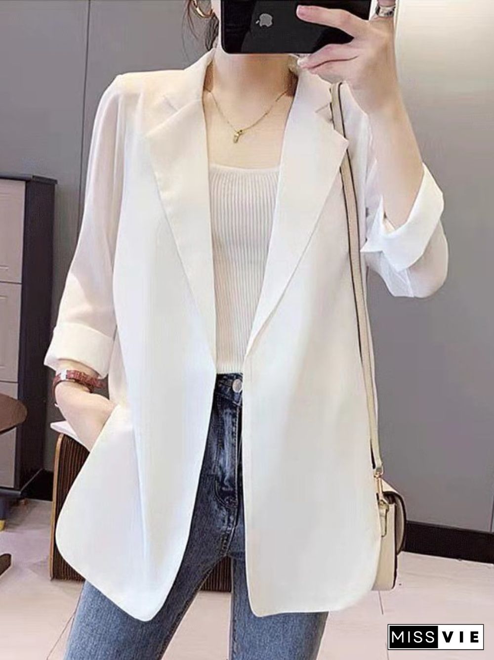 New Spring Summer Chiffon Small Suit Jacket Loose Sunscreen Mid-length Suit Women's Cardigan Casual Top Blazer Women Coat Tops