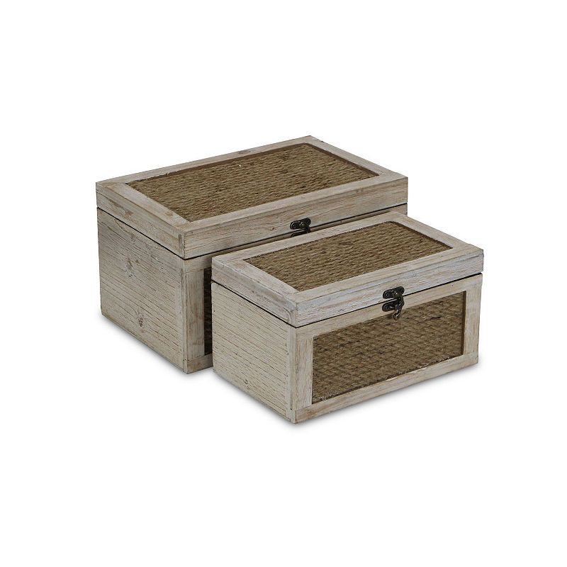 Set of 2 Brown Storage Boxes with Top and Front Rope Panels 11.75