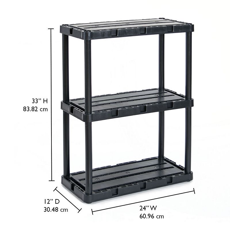 Gracious Living 3 Shelf Knect-A-Shelf Solid Light Duty Storage Unit， Black