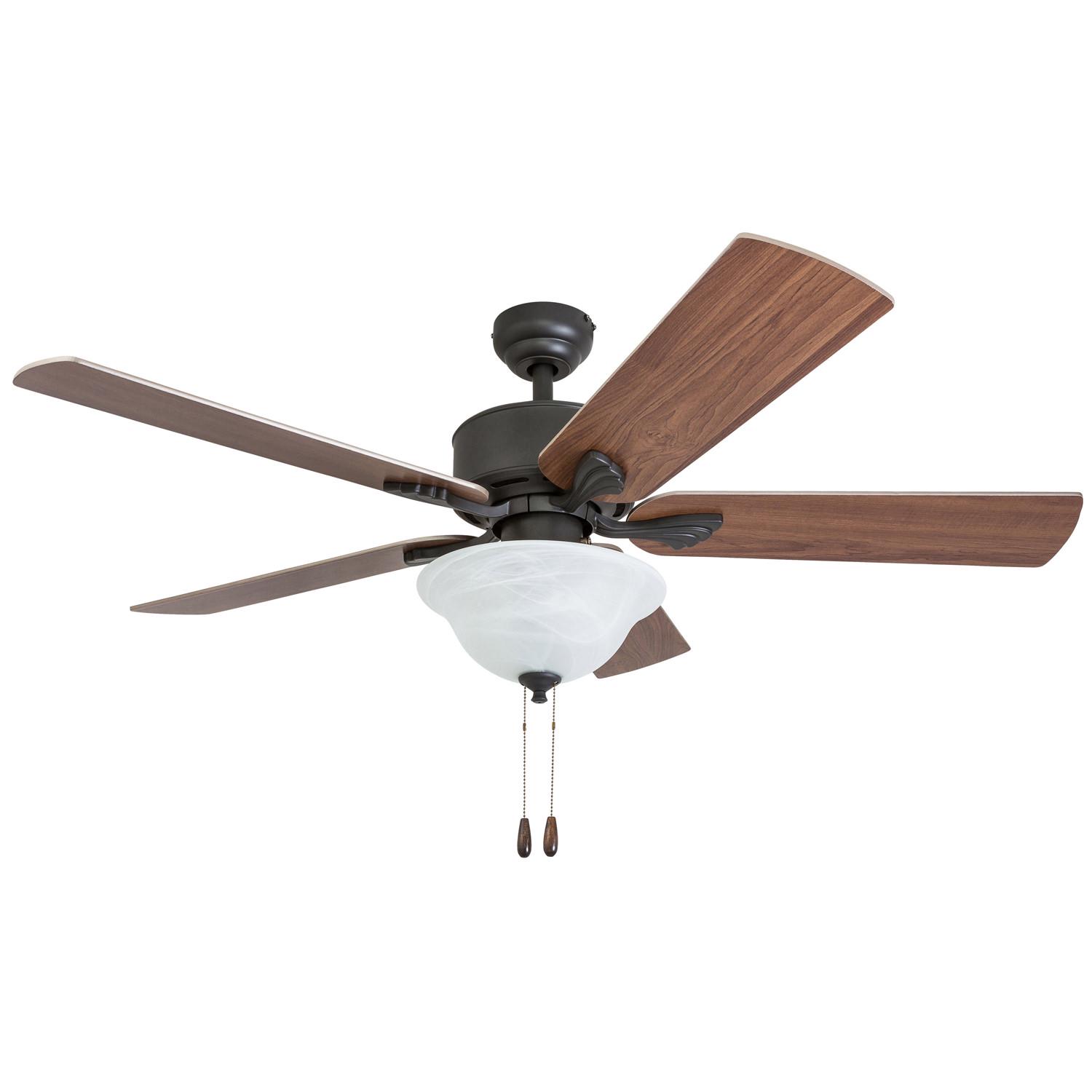 Prominence Home 50668-35 Berclair Traditional 52-Inch Aged Bronze Indoor Ceiling Fan， LED Bowl Light with Chilled Gray / Chocolate Maple Blades