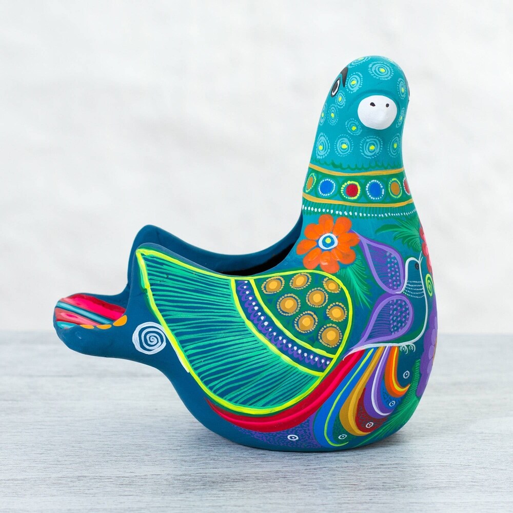 Handmade Teal Dove Ceramic Sculpture (Mexico)   6.5\