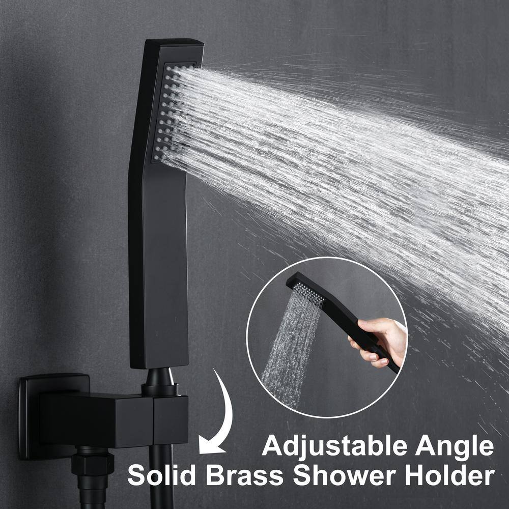 Dowell 2-Spray 10 in. Shower Head Wall Mount Fixed and Handheld Shower Head 2.5 GPM in Black with Shower Floor Drain SMDJE0531HSXS02B