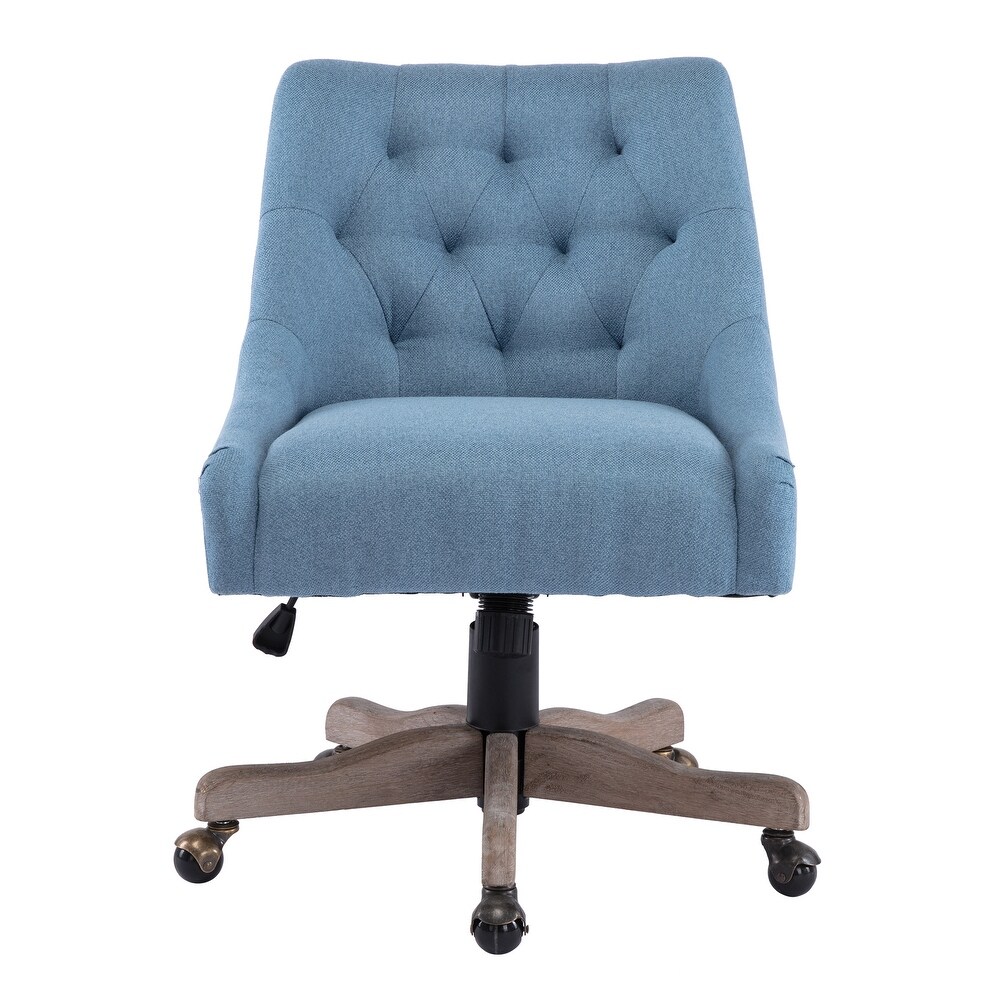 Linen Rotate Office Chair Adjustable Accent Chair with Lumbar Support