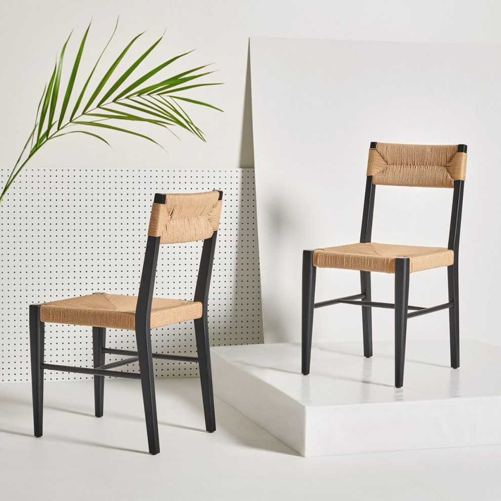 EmmaRattan Dining Chair Black/Natural Set of 2   Beach Style   Dining Chairs   by AED Luxury Home Decor  Houzz