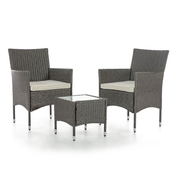 Zaara Compact Contemporary Wicker 3Piece Outdoor Wicker Conversation Set by MandL Co