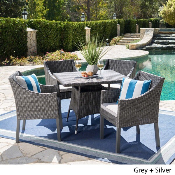 Franco Outdoor 5piece Square Wicker Dining Set with Cushions by Christopher Knight Home