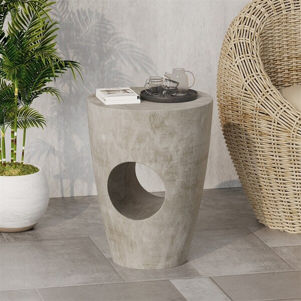 Drum Silhouette Indoor Outdoor Grey Lightweight Concrete Side Table