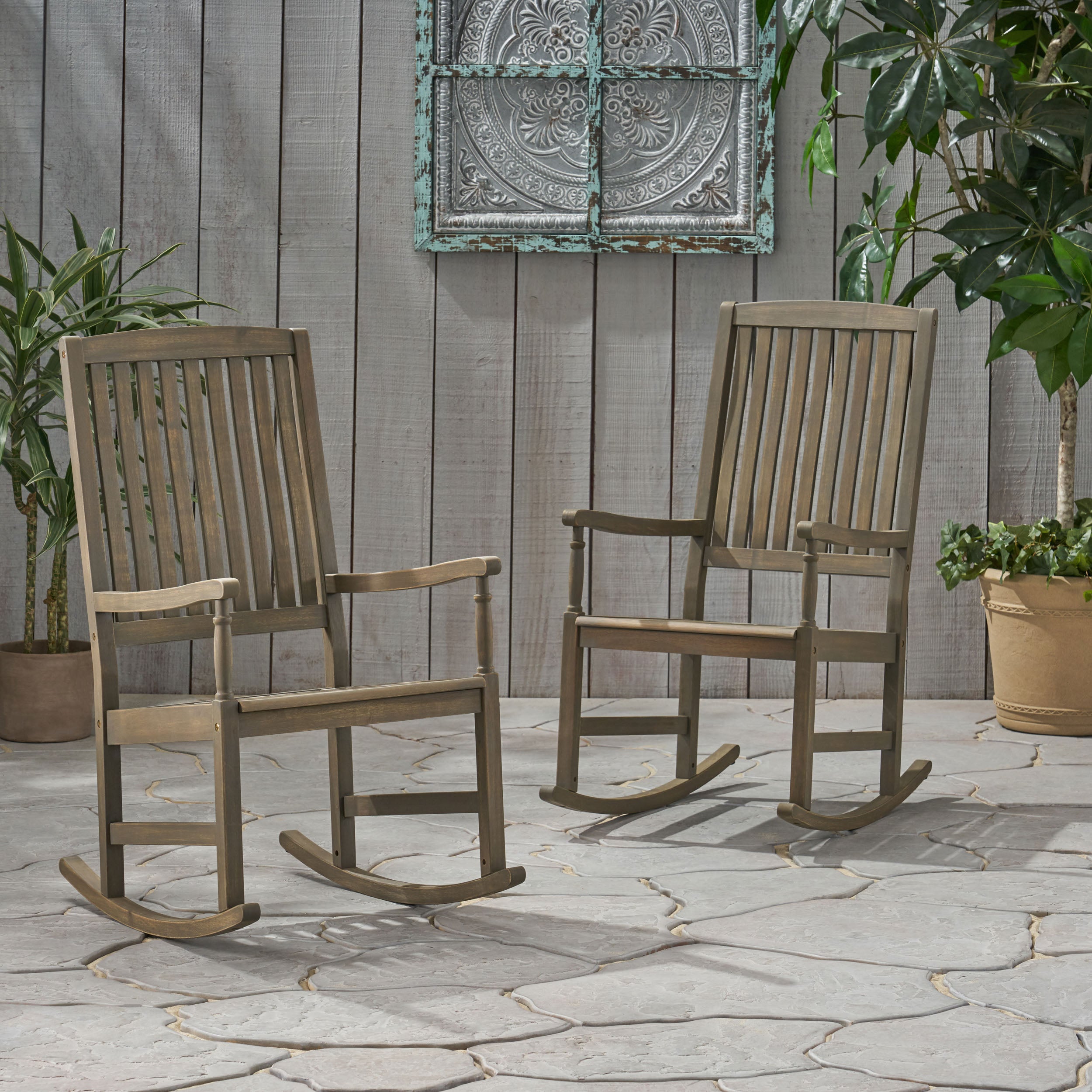 Penny Outdoor Acacia Wood Rocking Chairs (Set of 2)