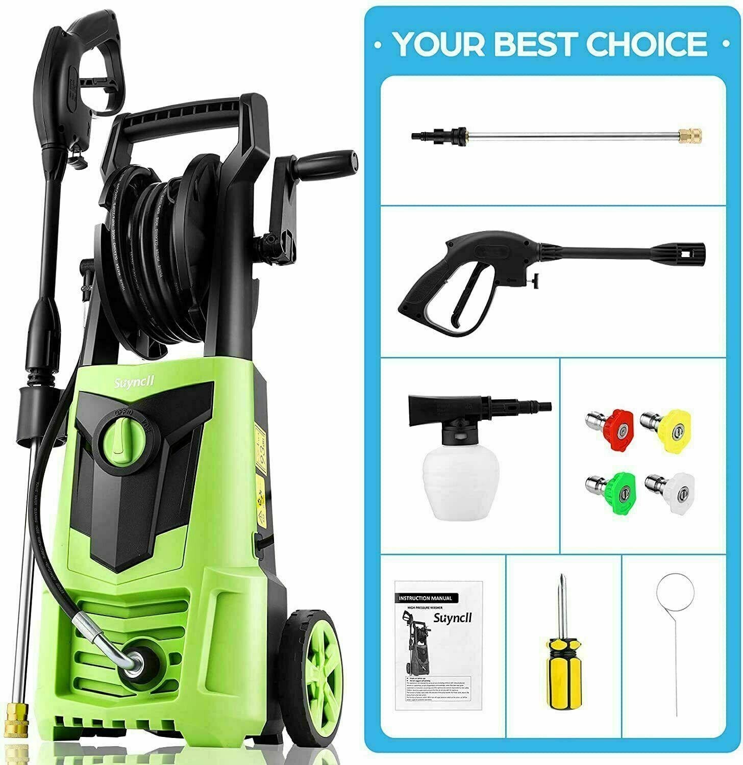 Suyncll Electric Pressure Washer 3000PSI, 2.4GPM High Power Washer Cleaner NEW