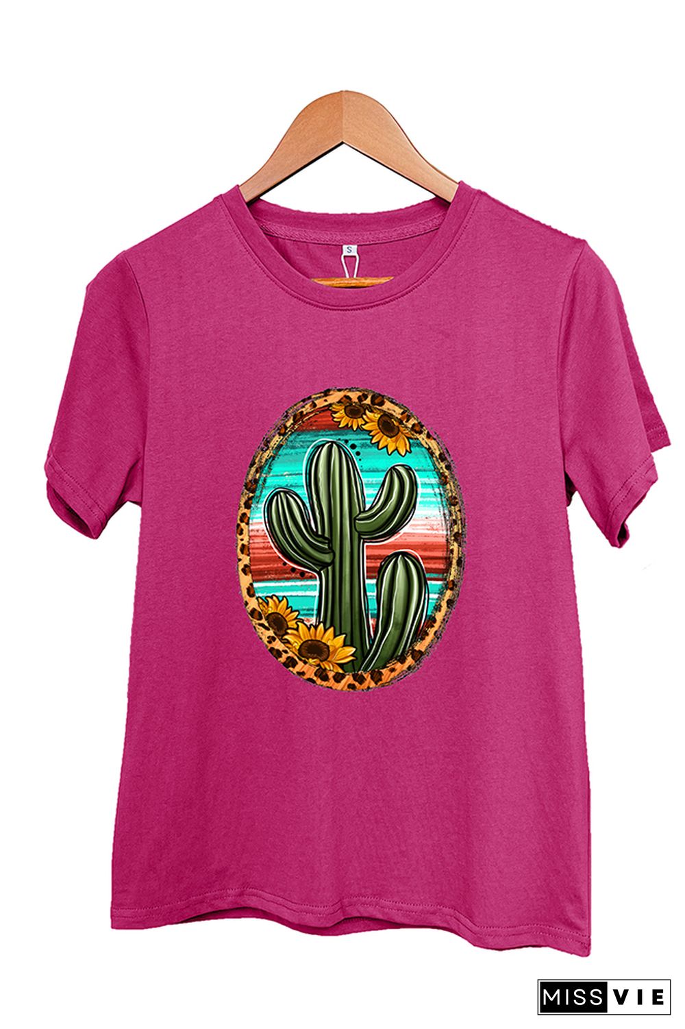 Serape And Sunflower Cactus Sleeve Graphic Tee Wholesale