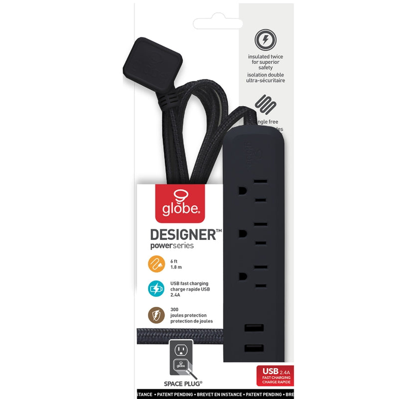 POWERSTRIP 3OUT 2USB BLK