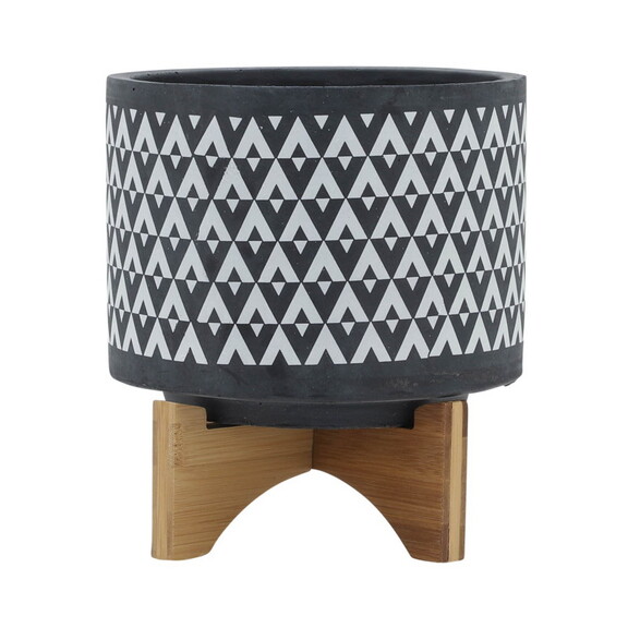 Ceramic 8 Aztec Planter On Wooden Stand  Gray B07...