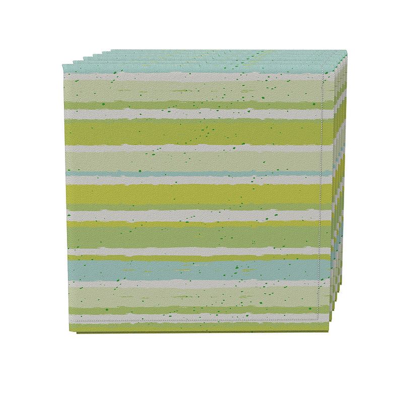 Napkin Set of 4， 100% Cotton， 20x20， Green Stripes and Ink Splatter