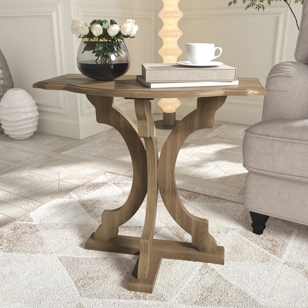 GALANO Doynton Half Moon Solid Wood Side Table