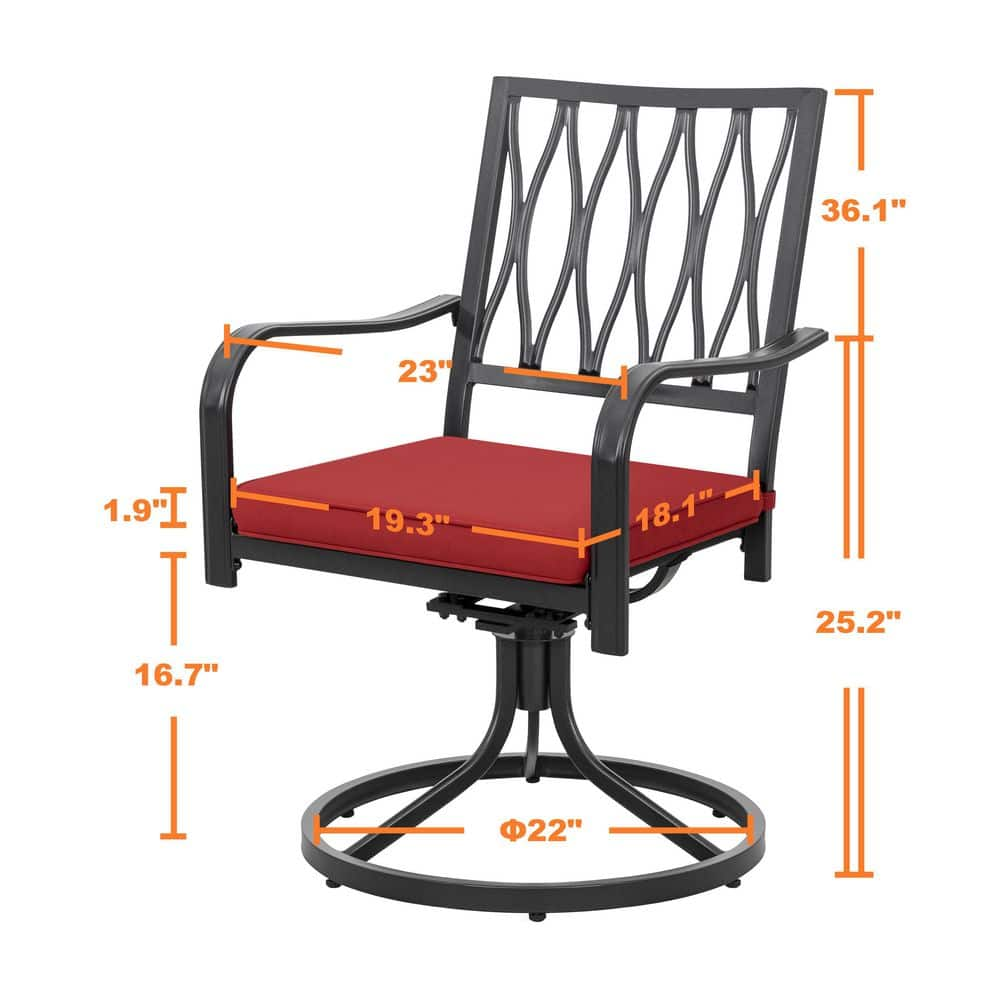 Nuu Garden E-coating Metal Outdoor Swivel Chair with Red Cushion DB133S