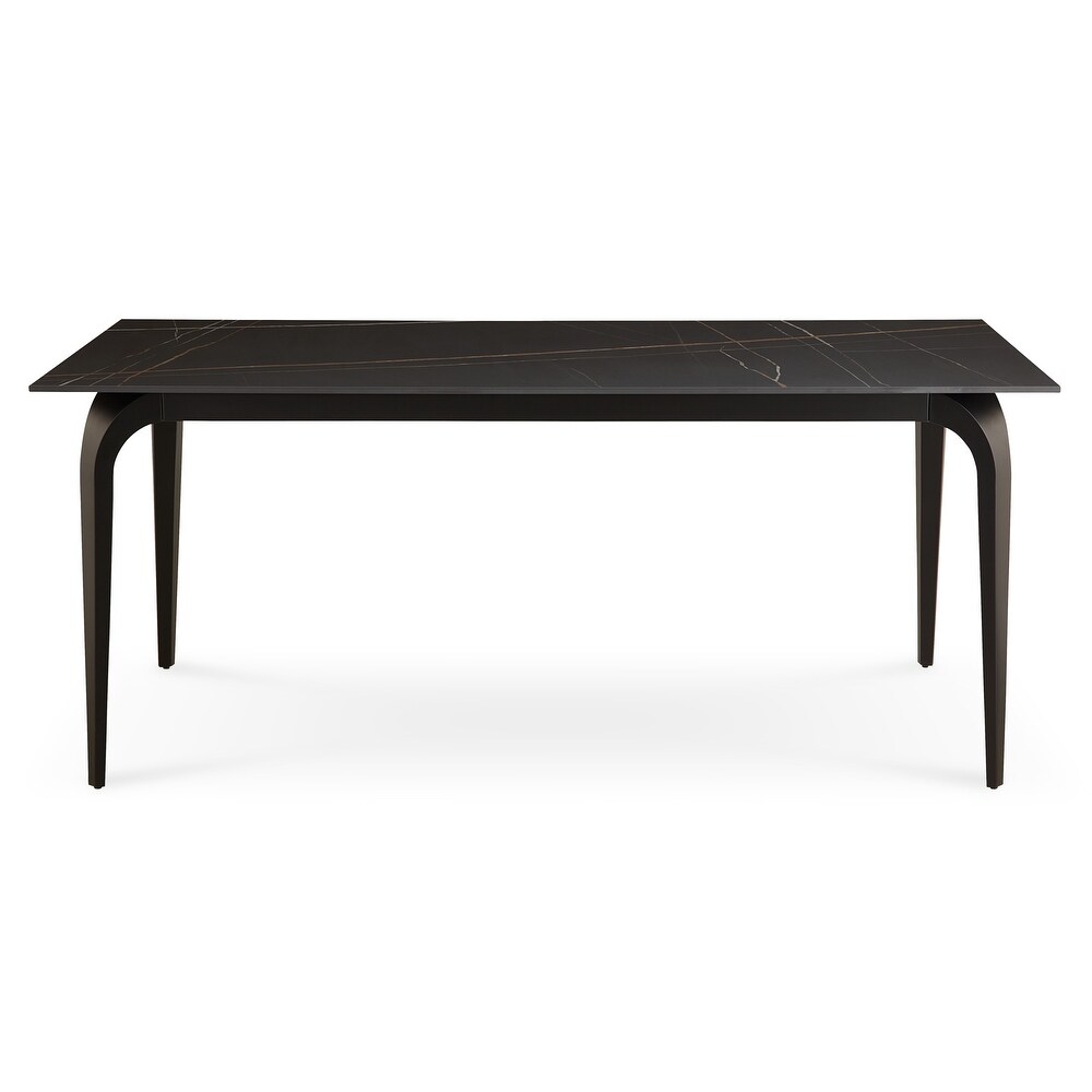 Nicoya Stone Top Rectangular Dining Table in Black Stone and Black Metal   30\