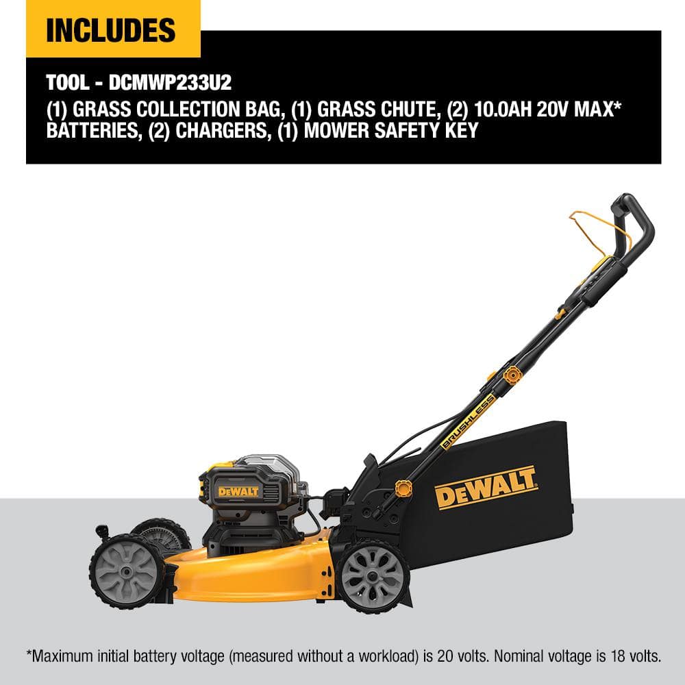 DEWALT 20V MAX 21.5 in. Battery Powered Walk Behind Push Lawn Mower with (2) 10Ah Batteries & Charger DCMWP233U2