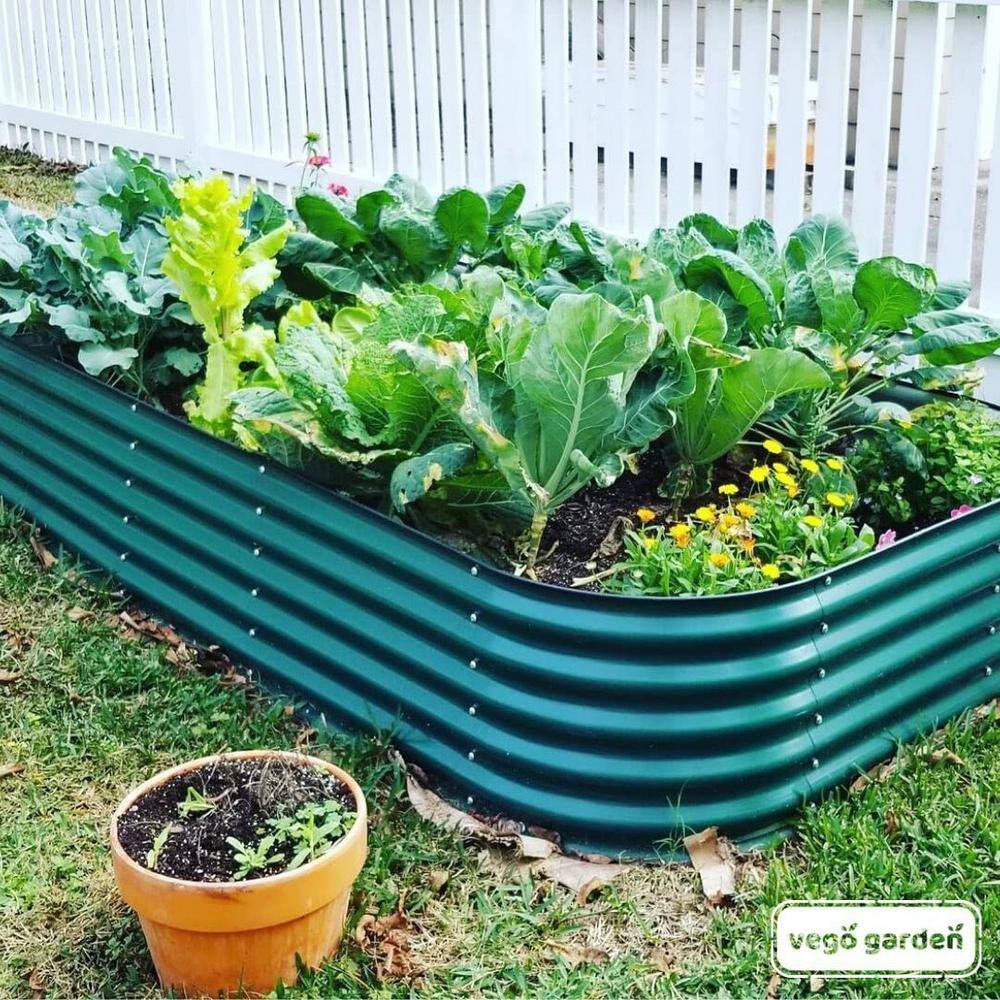 vego garden 17 in. 10-In-1 Modular British Green Metal Raised Garden Bed Kit VB10N117BG