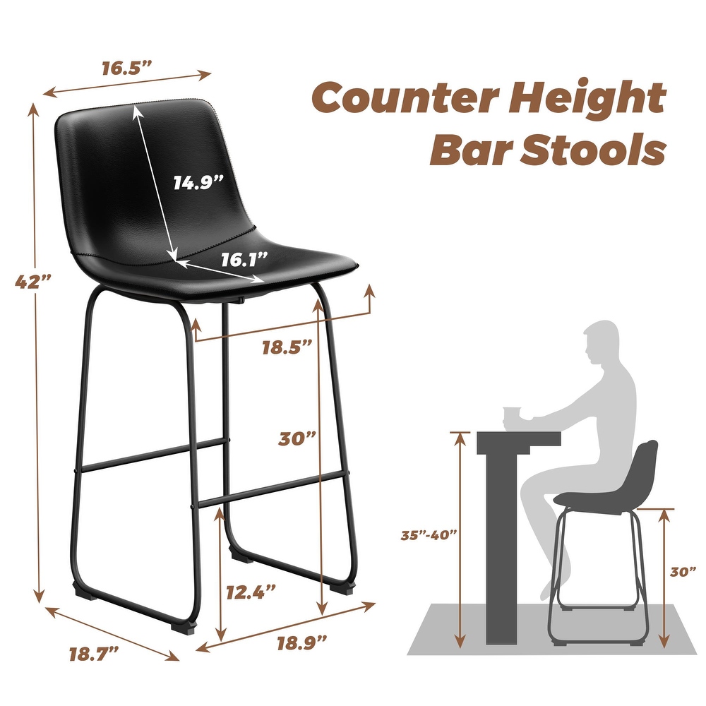 Bar Stools Set of 2 Counter Height PU Leather with Back Dining Chairs