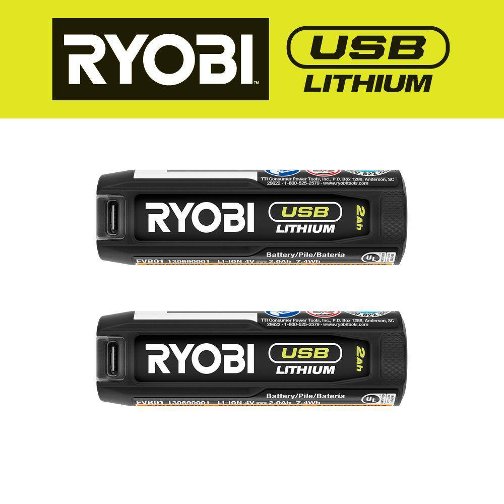 RYOBI USB Lithium 2.0 Ah Lithium-ion Rechargeable Battery (2-Pack) FVB01-2