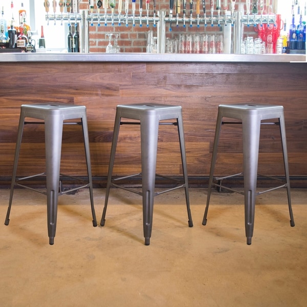 Carbon Loft Tolliver Gunmetal 30-inch Metal Bar Stool (Set of 3)