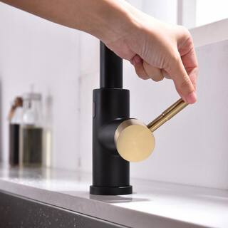 Boyel Living Single-Handle Touchless Sensor Gooseneck Pull-Down Sprayer Kitchen Faucet in Matte Black and Brushed Gold BMIS2252BG