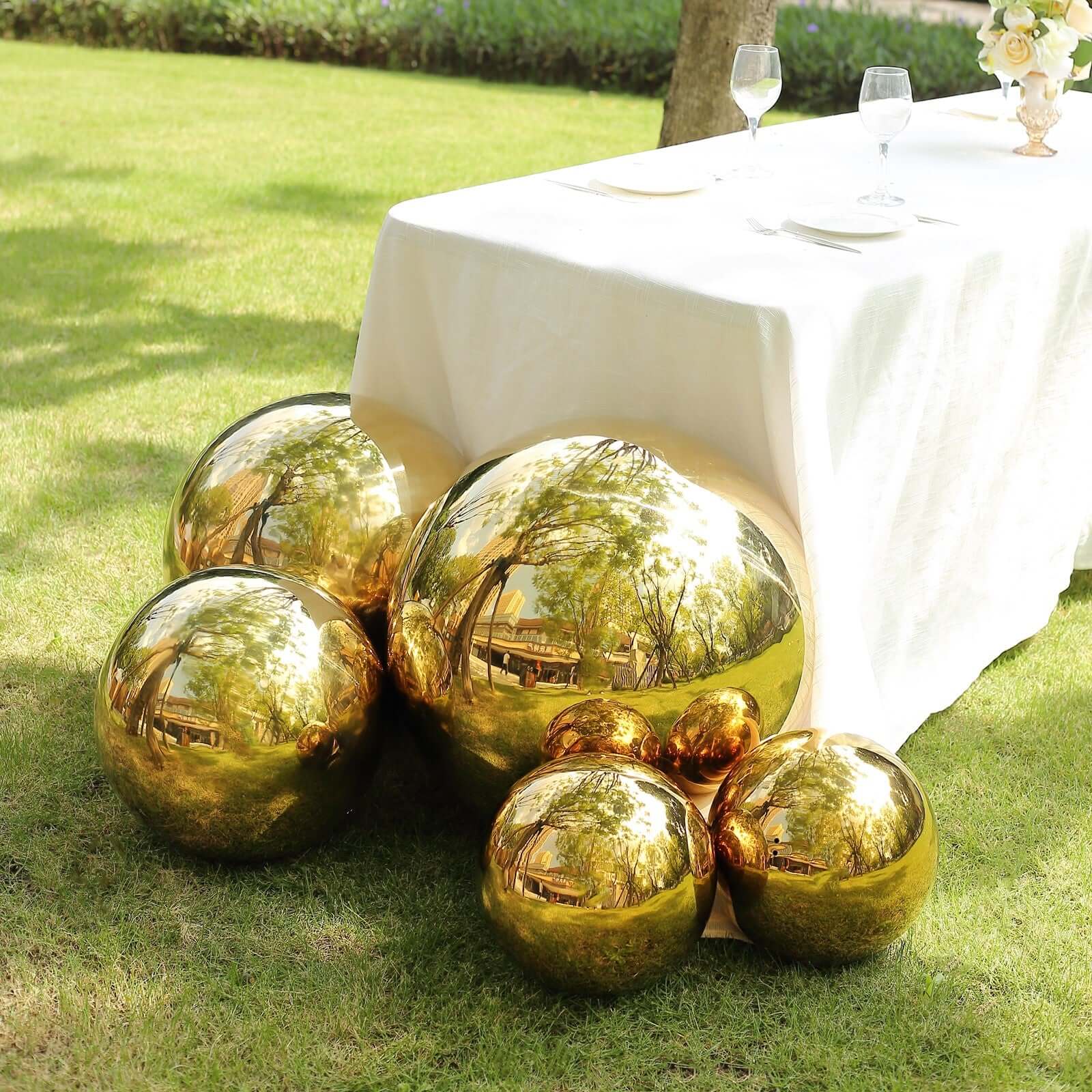 Gold Stainless Steel Gazing Globe Mirror Ball, Reflective Shiny Hollow Garden Sphere - 22