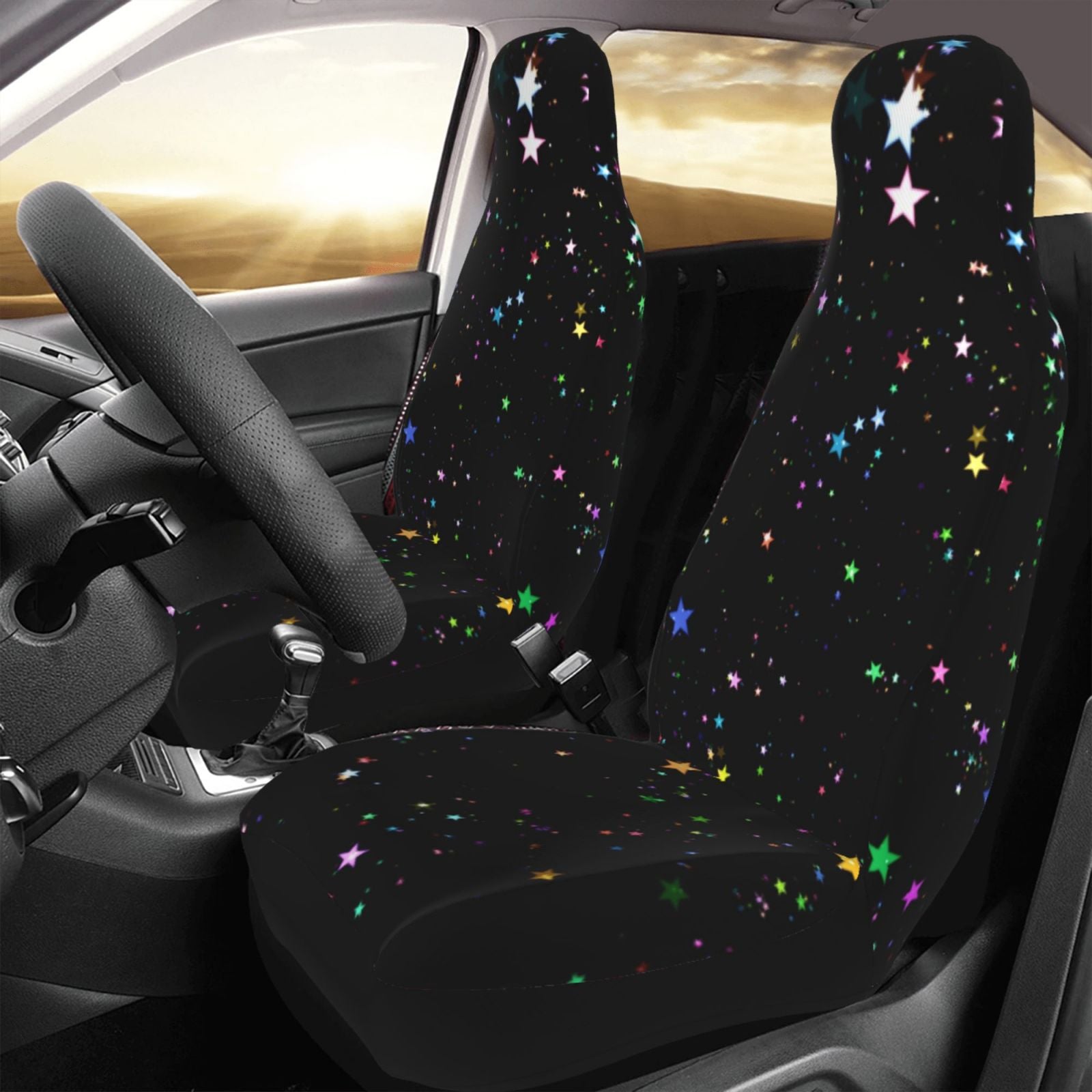 TEQUAN Front Seat Covers， Stars Starry Colorful Pattern 2 Piece Car Seat Cover Fit Most Car SUV Truck Van