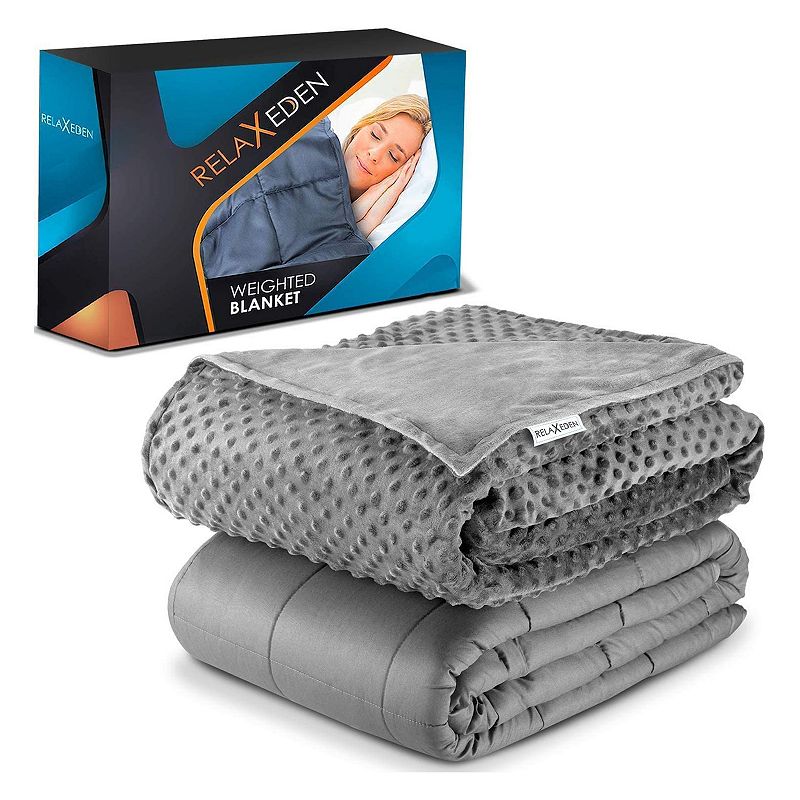 RELAX EDEN Adult Cotton Weighted Blanket w/ Navy Cover， 60 x 80 In， 15 Lb， Grey