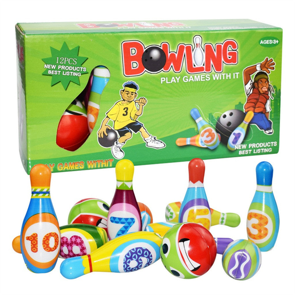 Sehao Fidget Toys Bowling Set Toy 10 Colorful Soft Foam Bowling Pins 2 Ball Indoor Toys Toss PU