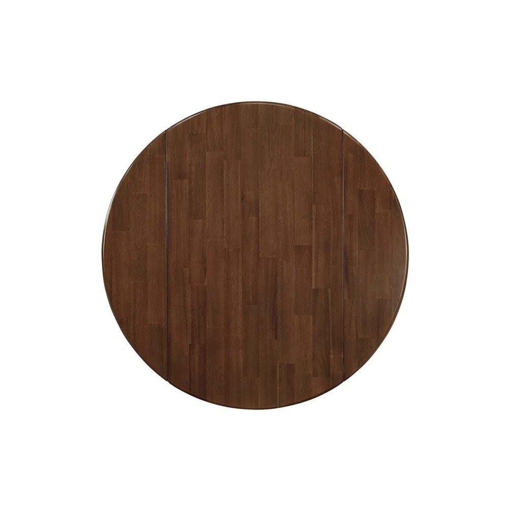 East West Furniture Dublin Dining Room Table   a Round kitchen Table Top with Dropleaf   Pedestal Base  Walnut   Black