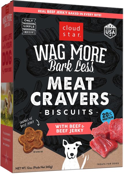 Cloud Star Wag More Bark Less Beef Cravers Dog Crunchy Treats， 12-oz bag