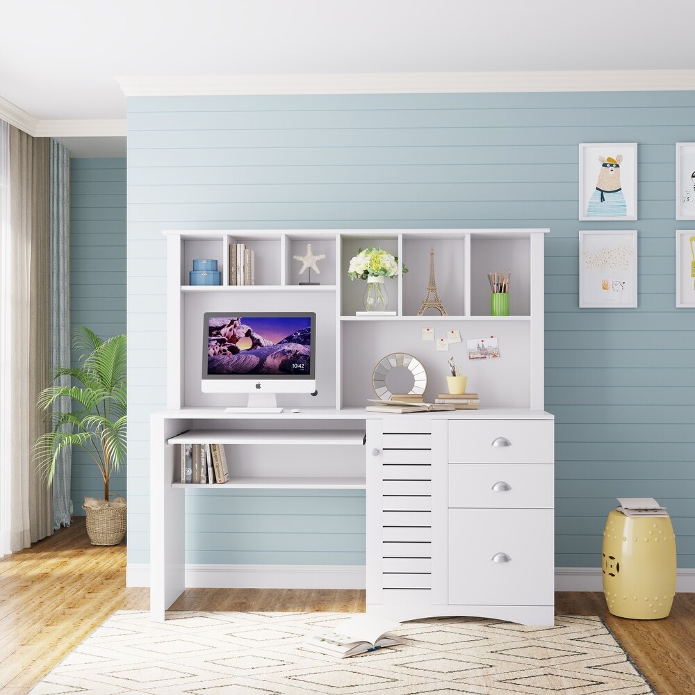 Home Office Wood Computer Desk with Hutch