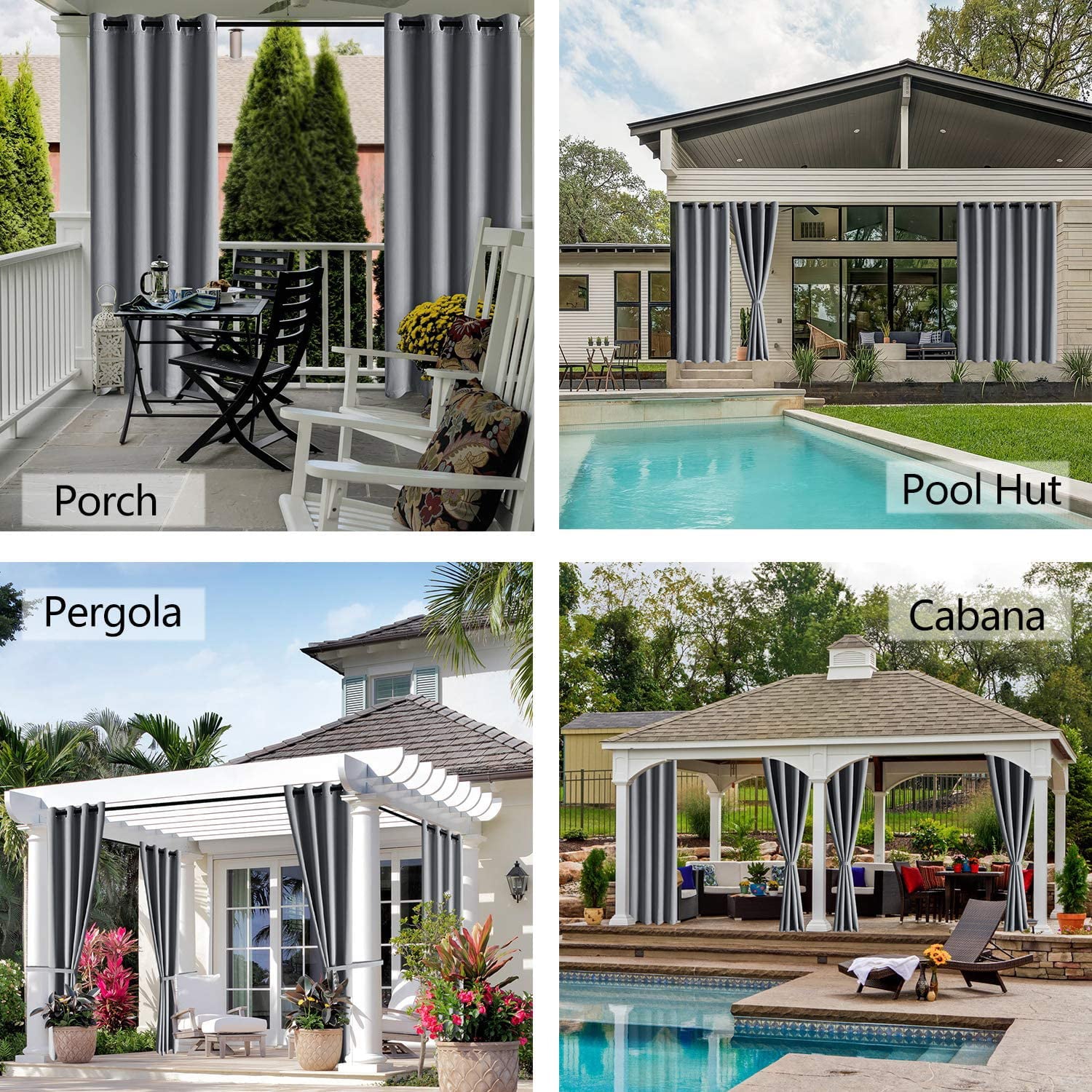 (2 Panel) Upgraded Outdoor Curtain Garden Patio Gazebo Sunscreen Blackout Curtains, Thermal Insulated White Curtains with Grommet | Waterproof& Windproof&UV-protection& Mildew Resistant,Grey 54*84in