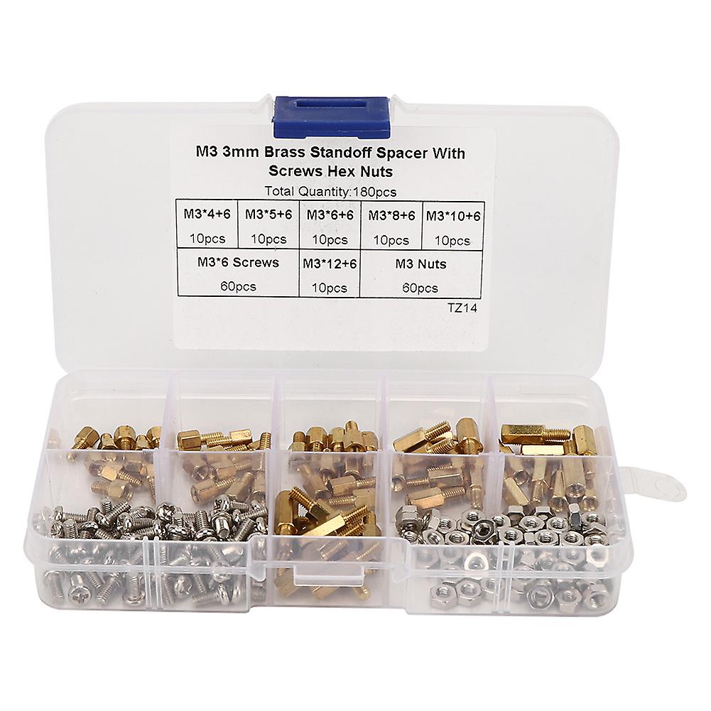 180pcs Standoff Set 1-way Carbon Steel Screw Nuts Fasteners Assortment Kits With Box M3