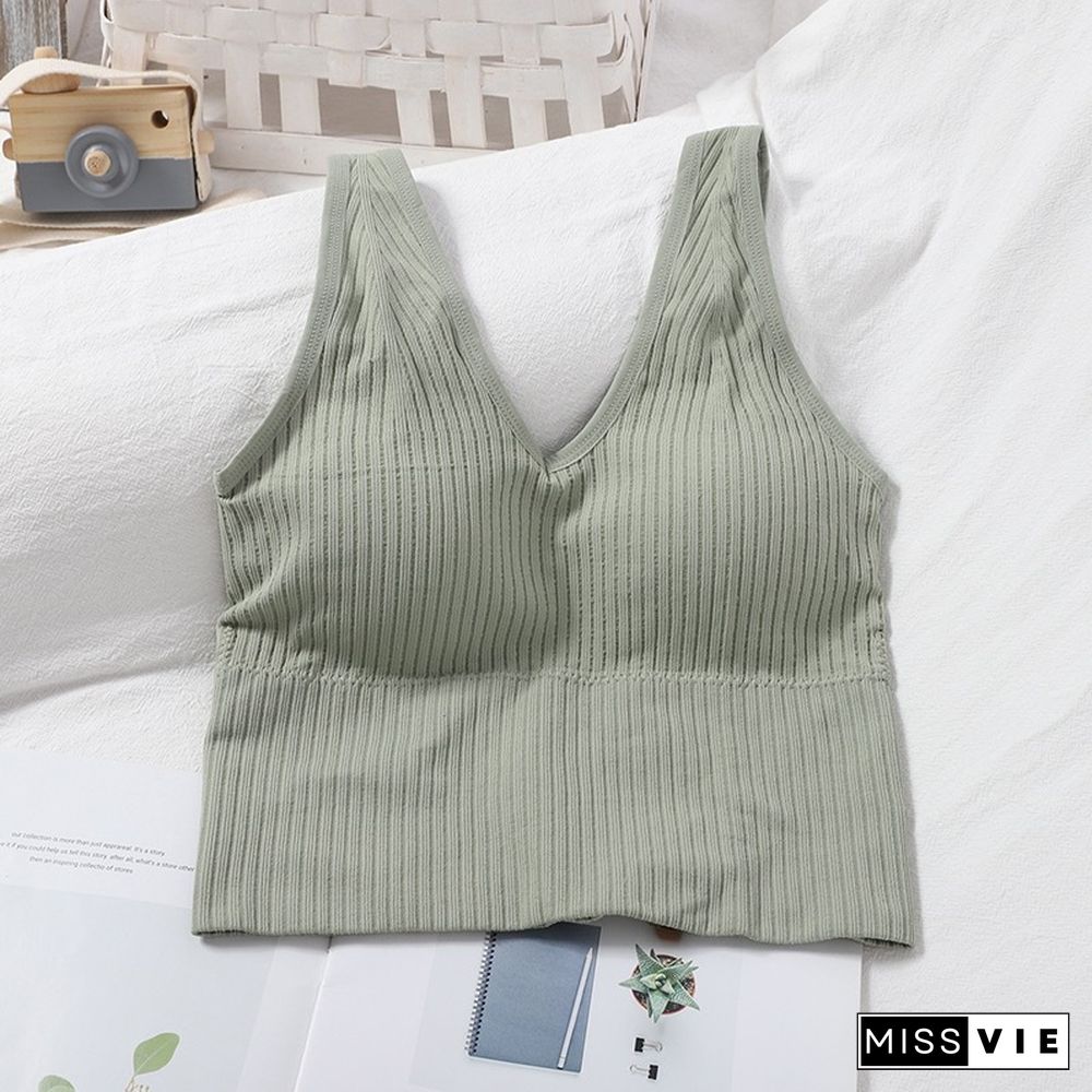 New Sexy Push Up Bra Woven Wrapped Top Underwear V Tie Bra Pad Wireless Sports Bra Striped Crop Top Sleeveless Camisole Ins