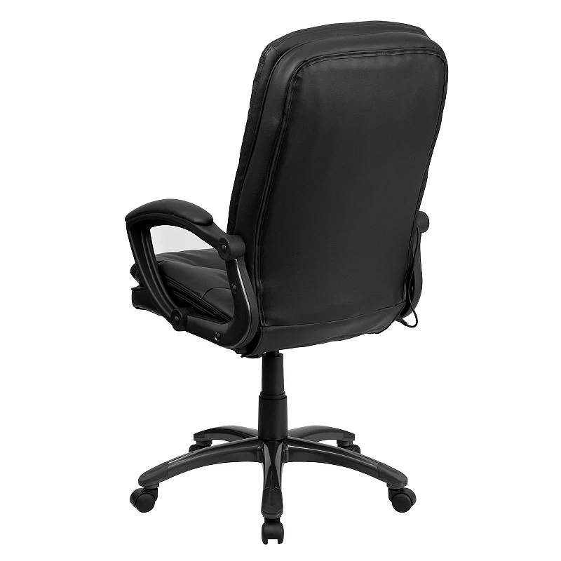 Emma and Oliver High Back Ergonomic Massaging Black LeatherSoft Arm Office Chair Remote Pocket