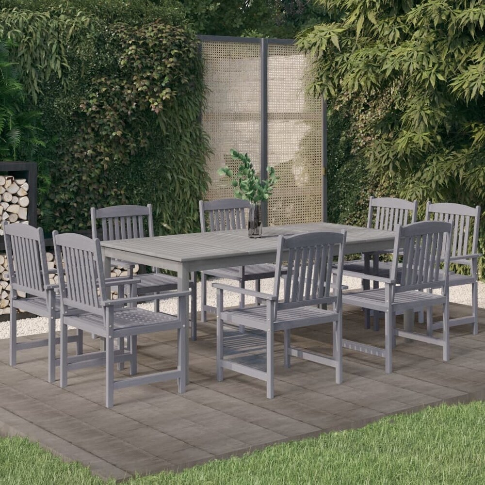 vidaXL 9 Piece Patio Dining Set Solid Wood Acacia Gray   78.7\