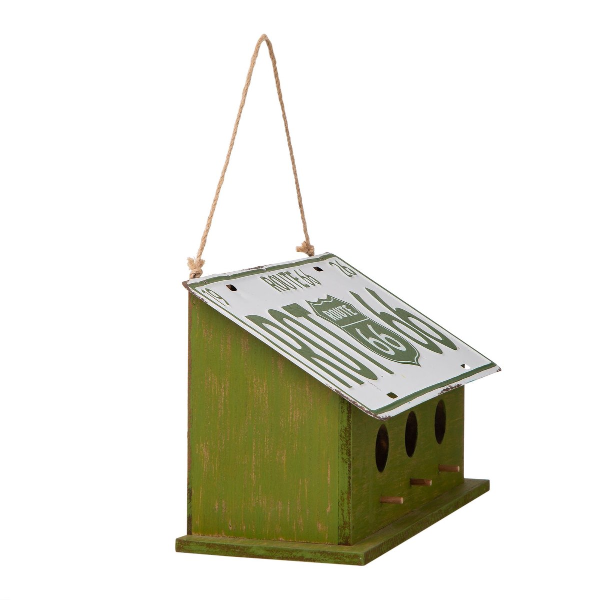 Glitzhome Wood and Metal License Plates Birdhouse， Green